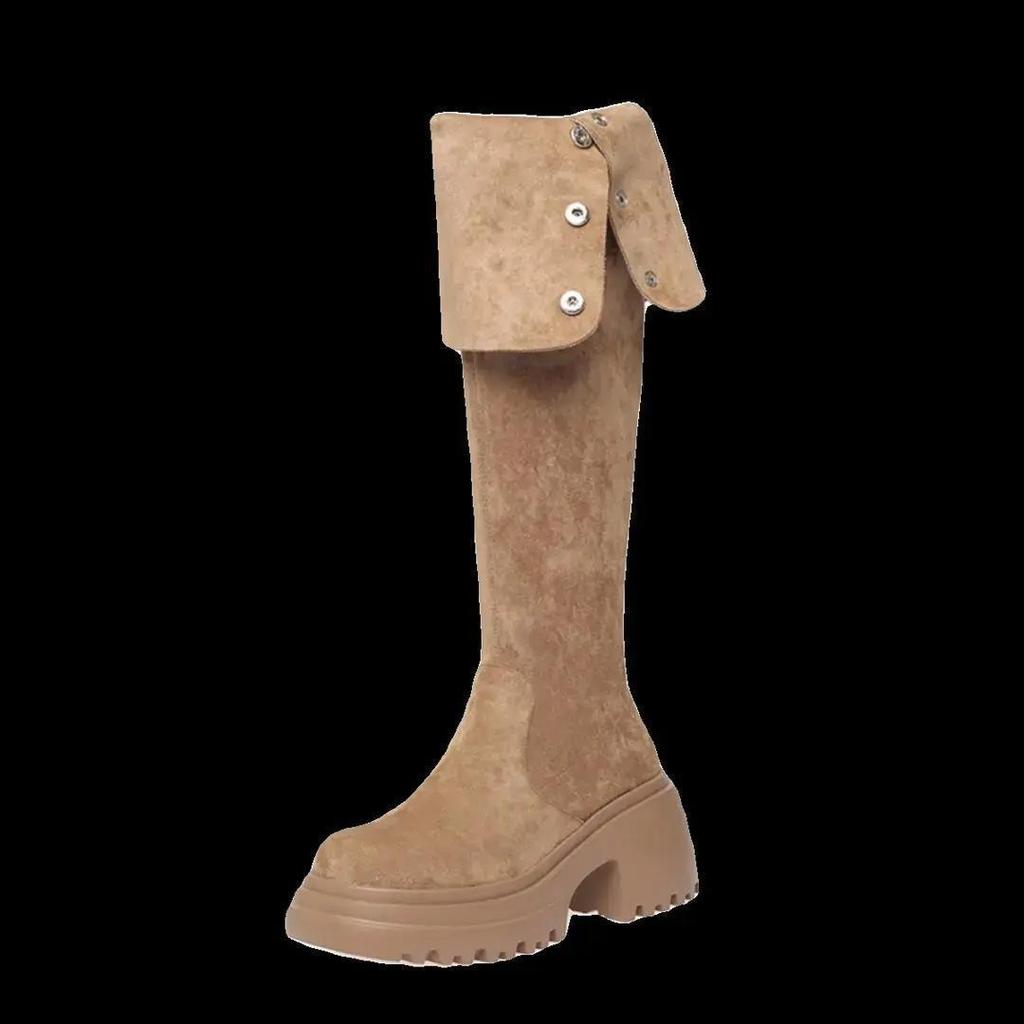 Western knee boots women's high boots French retro black outer wear thick-soled boots increase the height of autumn and winter new models