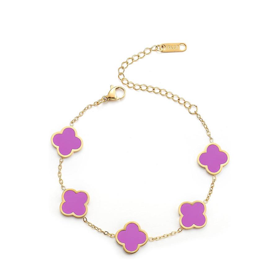 18K Gold Plated Four-Leaf Clover Bracelet with Mother-of-Pearl, Titanium Steel Jewelry Piece, Double-Sided Smooth Surface