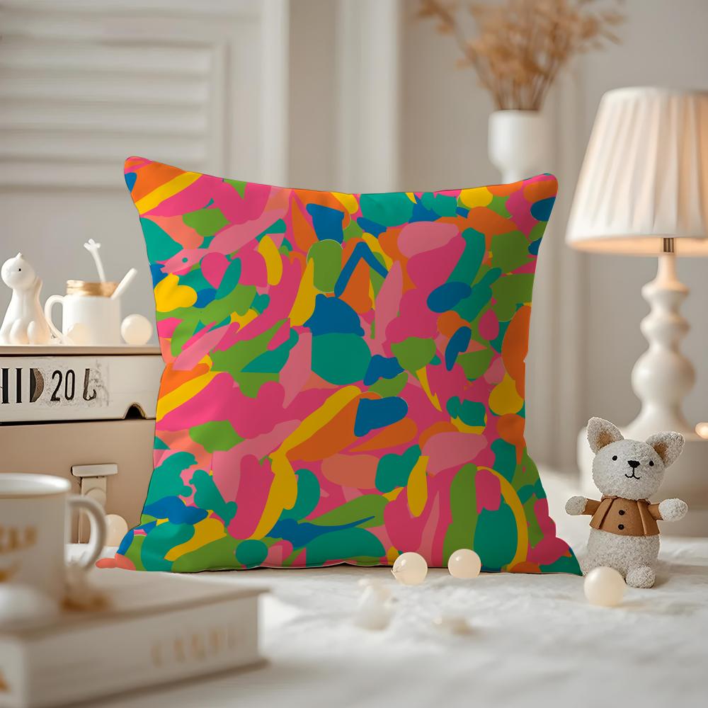HOT Abstract Colorful Pattern Cushion Cover Anti-dustmite Pillowcase Invisible Zipper Silky Short Plush Sofa Cushion Cover