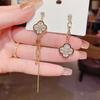 Women's Fashion Asymmetrical Design Tassel Clover Earrings