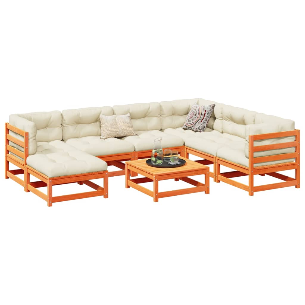 8 piece garden sofa set with cushions wax brown pine wood