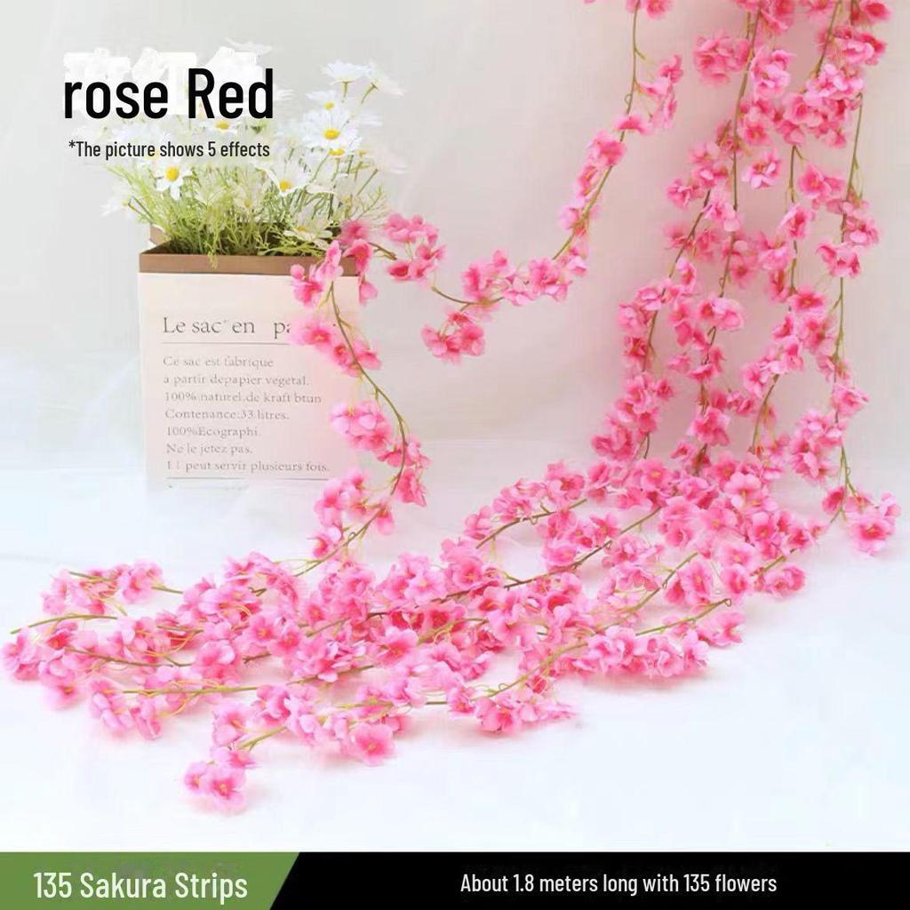 Artificial Cherry Blossom Vines for Air Conditioner Pipe Decoration - Green Plant & Flower Decor