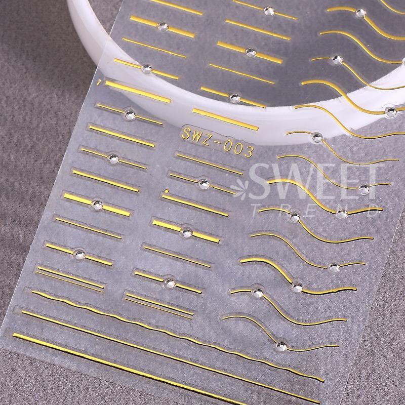 New Bronzing Point Drill Nail Art Sticker Ins with Drill Simple Cold Gold and Silver Line Curve Adhesive Nail Sticker