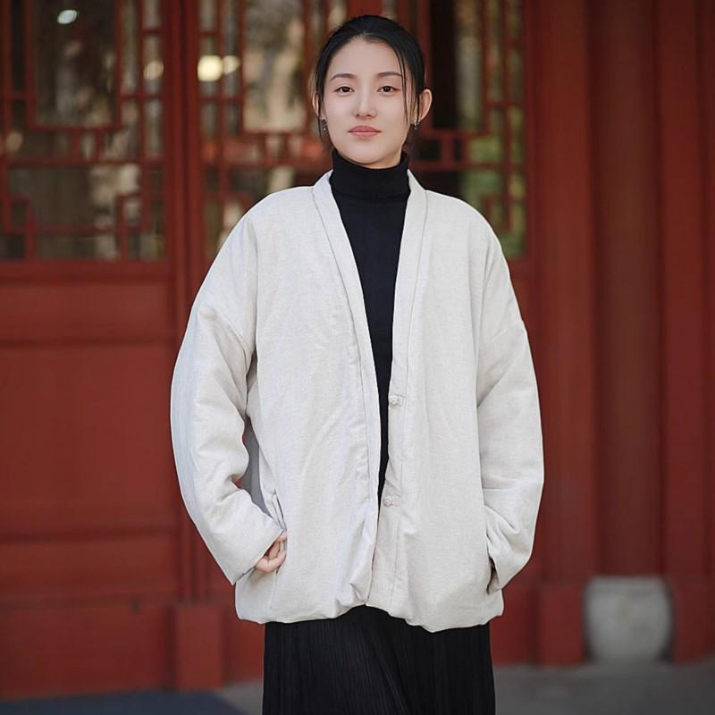 Johnature Women Vintage V-Neck Long Sleeve Winter Coats Solid Color Loose Warm Women Button Coats