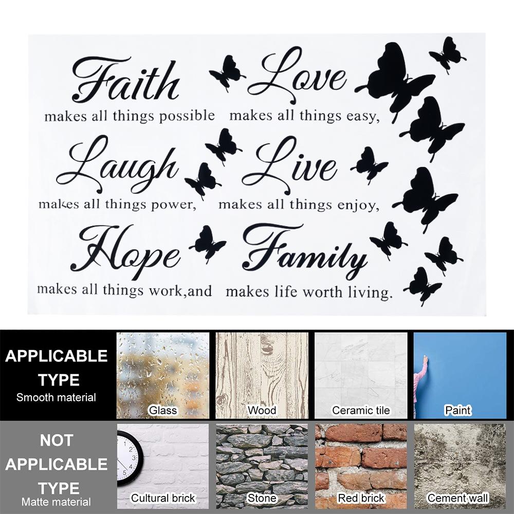 3D Butterfly Wall Stickers Self-adhesive Stickers Removable Inspiring Quotes PVC Wall Decals for Home TV Sofa Background Decor