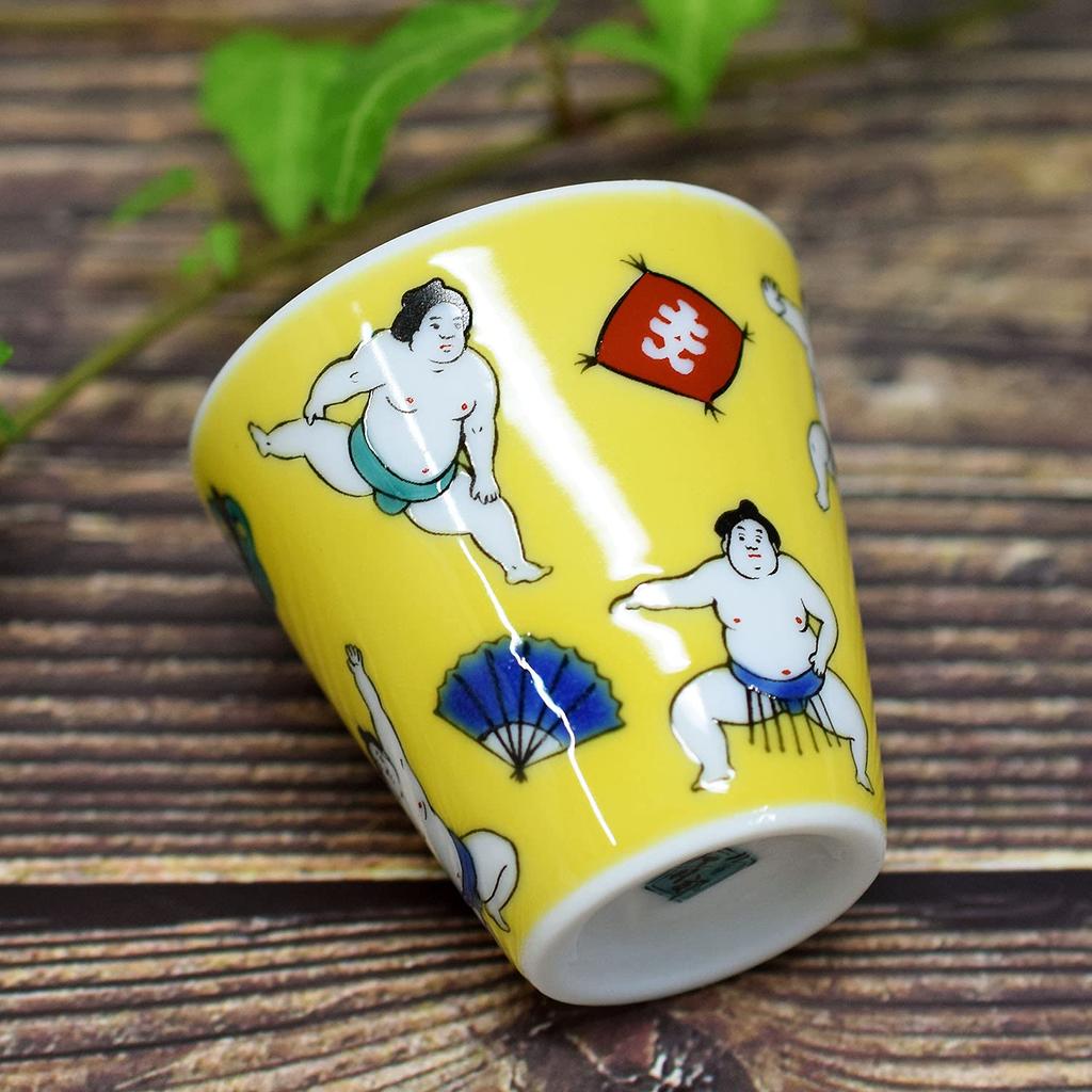 Japonský sklad pro štěstí pohár na saké Kutani ware pohár na saké sumo zápasník keramika Japonské nádobí choko mouth made in Japan