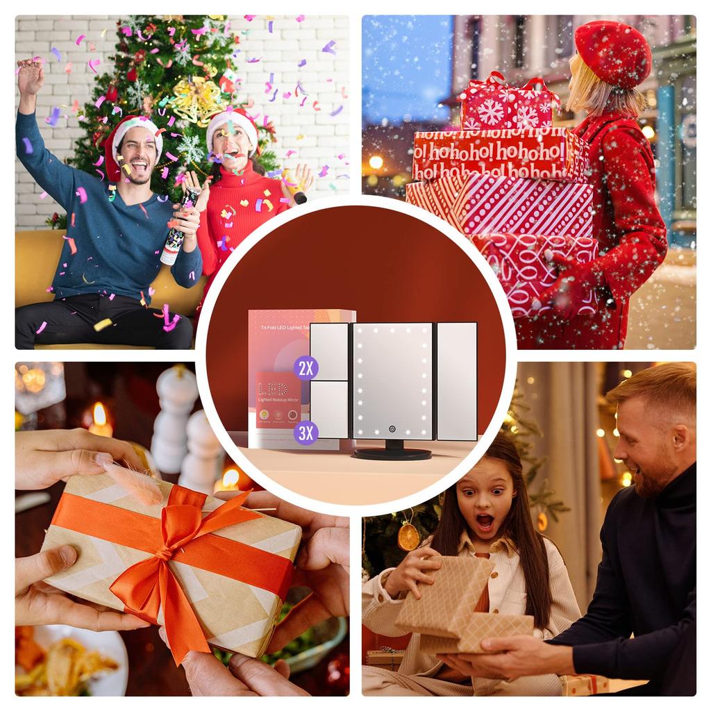 FACSINATE Actress Tabletop LED Magnifying Touch Brightness Angle Storage Space Mirror, Three-sided Mirror, Mirror, Makeup, Makeup, Foldable, Lighted,