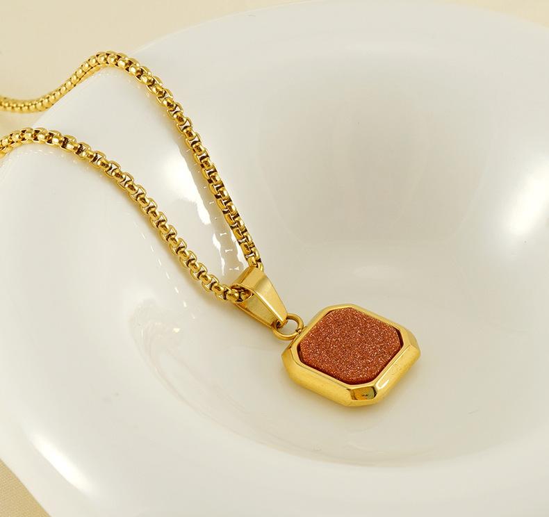 Hot-selling Titanium Steel Hip-hop Turquoise Pendant Men's and Women's Geometric European and American Fashion Non-fading Necklace Jewelry