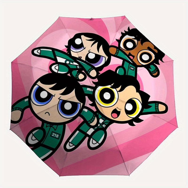 

Powerpuff Girls Characters Automatic Folding Cute Windproof Umbrella with Sturdy Iron Frame, Portable Compact Travel Umbrella All-Season Use Parties