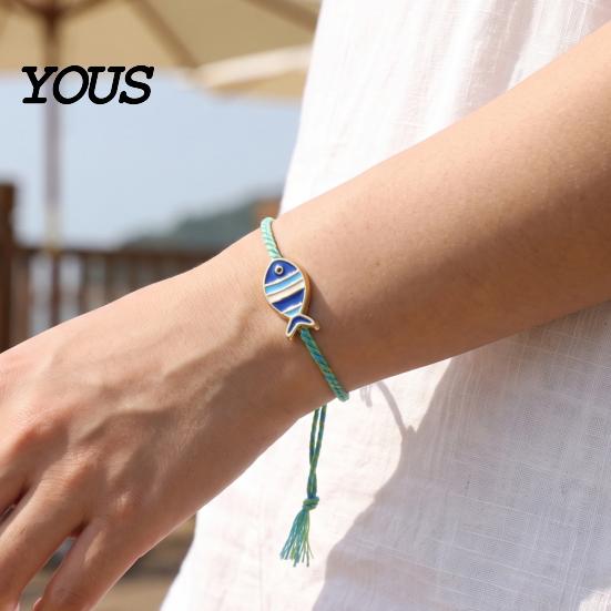 Beach Trip Photo Prop Jewelry Colorful Small Fish Handmade Braided Bracelet, Boho Cute Woven Cotton Rope String Adjustable Summer Wristband for Women
