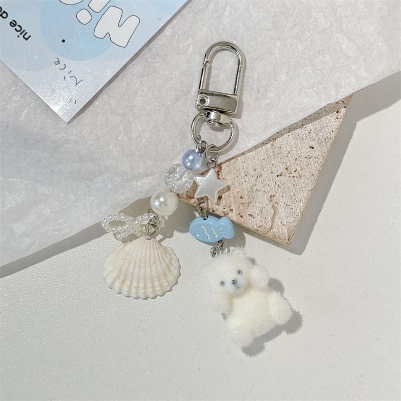 

Милый мультяшный прелестный животный флокированный белый медведь ракушка брелок-подвеска украшение для рюкзака шнурок для сумки цепочка для телефона подарок для девочки брелок