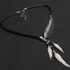 Zinc Zinc Alloy Leather Rope Tassel Necklace Rhinestone Leaves Neck Pendant Golden Feather Necklace  Gift