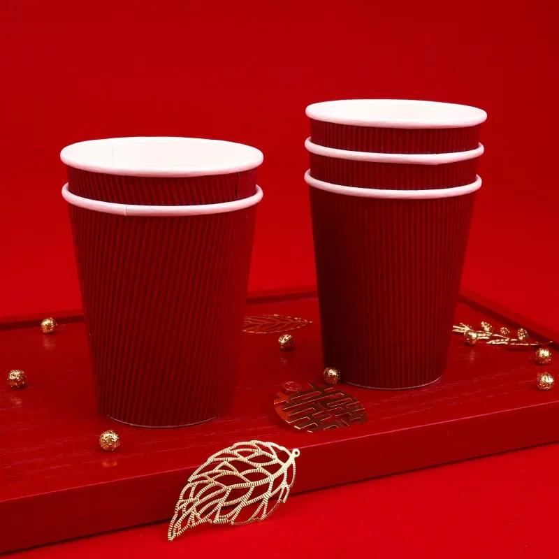 50pcs/set Disposable Paper Cup Thick Gold Foil Cup Wedding Cup Household Red Wedding Teacup Wedding Decoration