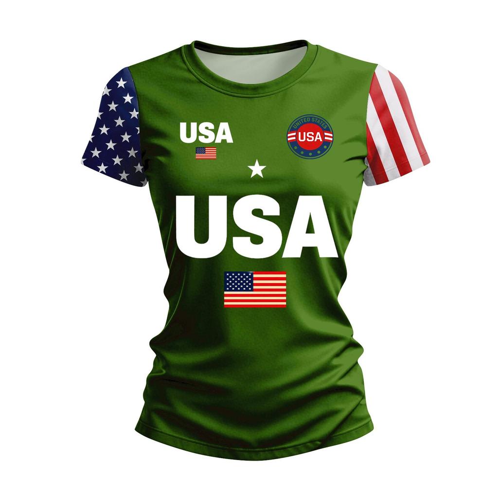 Women’s Casual Crewneck Short Sleeve T Shirt with Printed USA Letter and Flag Pattern for 250th Anniversary Independence Day