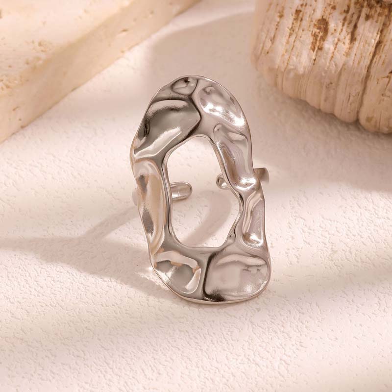 Stainless Steel Geometric Hollow Open Rings for Women Simple Gold Color Irregular Pleated Adjustable Finger Rings Jewelry Gifts