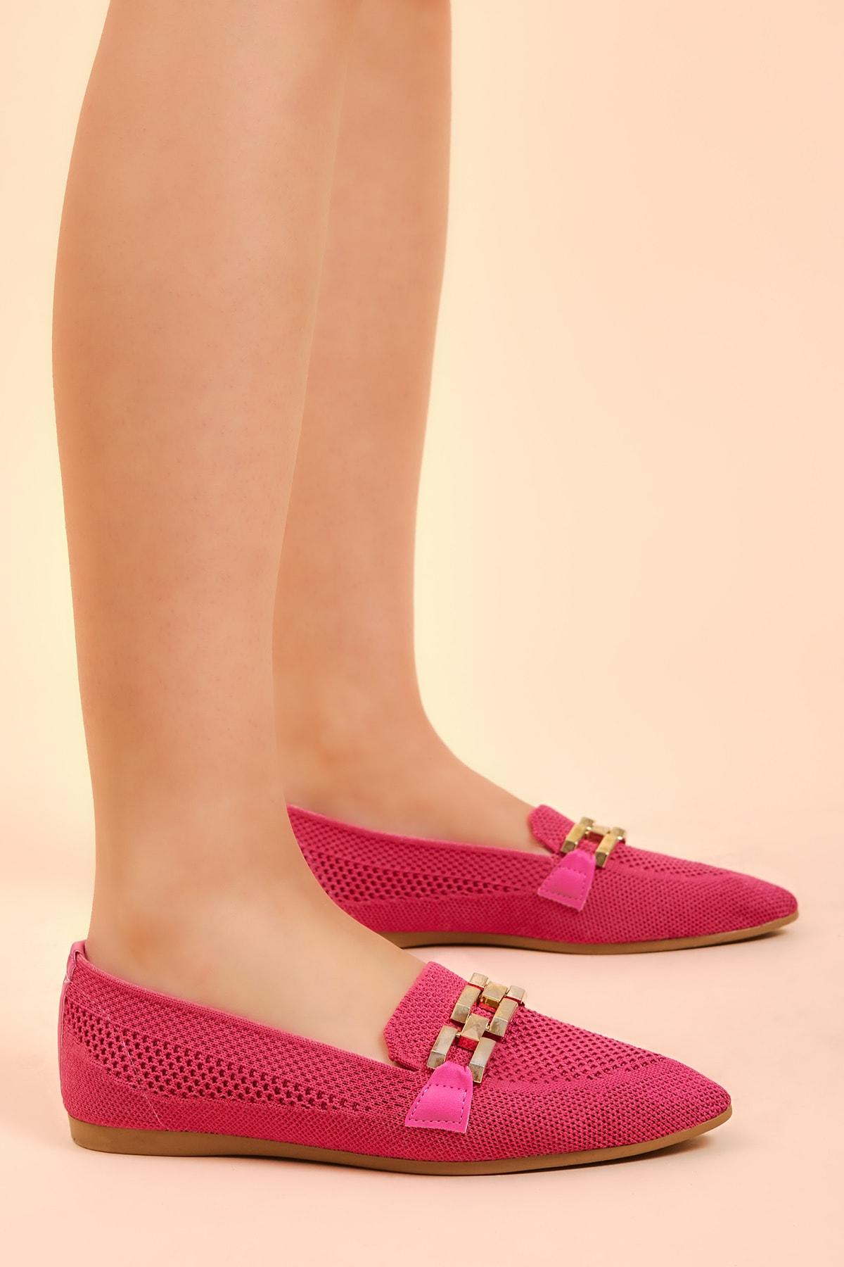 

Женские туфли на плоской подошве цвета фуксии, удобные вязаные балетки с пряжкой 36