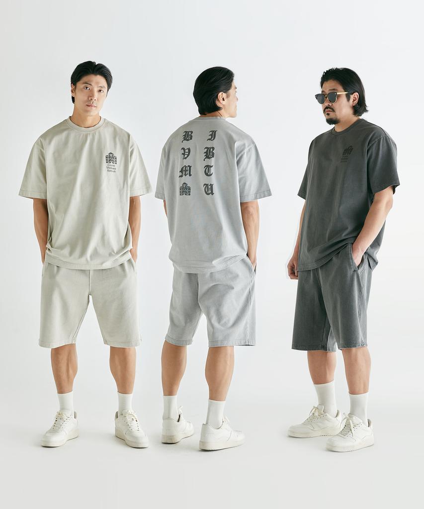 BOOVOOM [Plus Size] Stamp Garment-Dyed Sweat Bermuda Pants