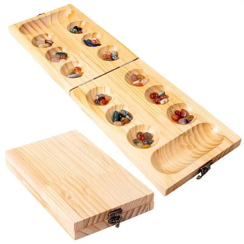 Pine Wood Gemstone Mancala Board: Educational Toy for Spatial Thinking