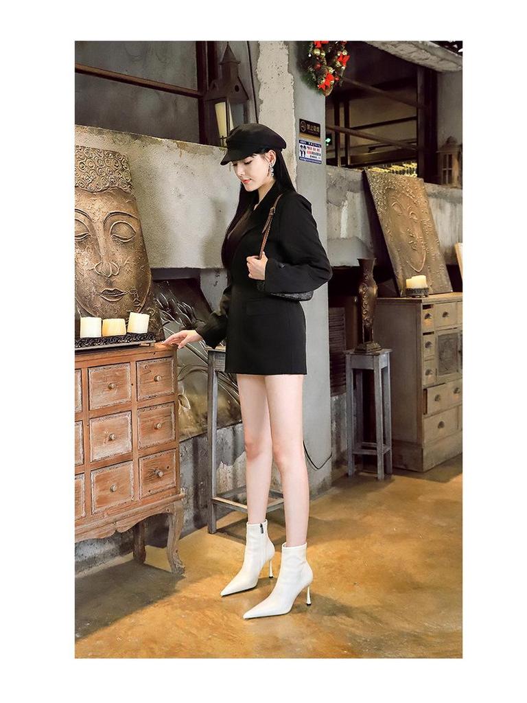 Retro Europäische & Amerikanische Stiletto Stiefeletten mit Seitlichem Reißverschluss - Damen Winter Spitzschuh Hoher Absatz Kurze Stiefel
