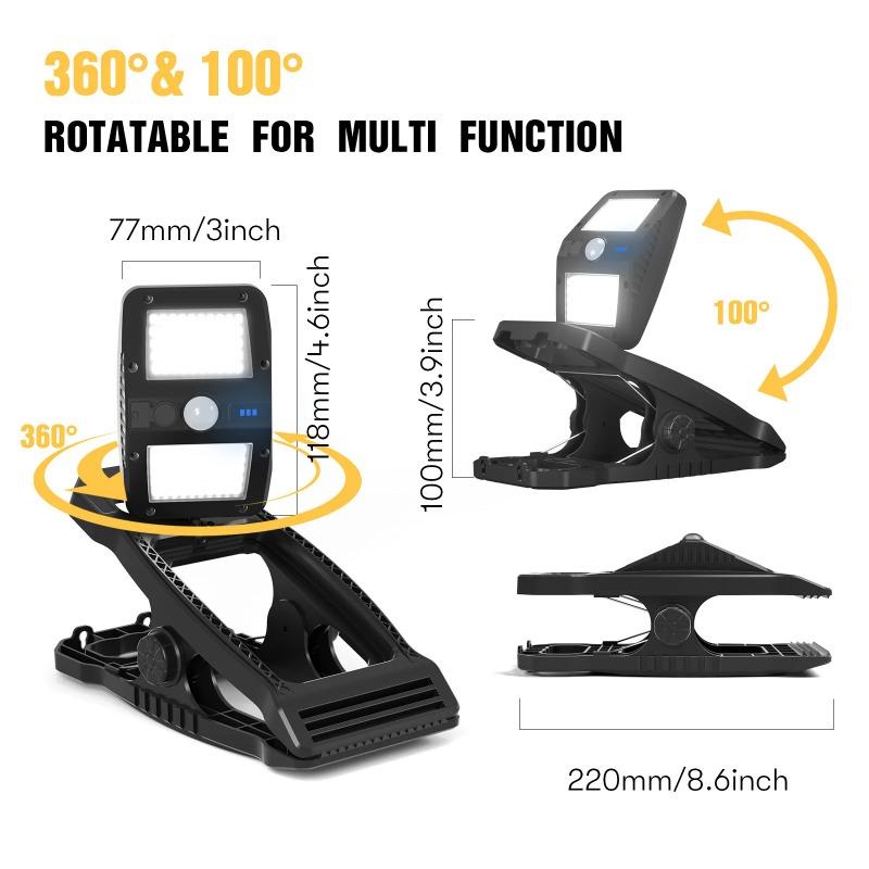 Solar Clamp Lights Outdoor Motion Sensor Waterproof 3 Modes LED Work Light For Camping Fence Garage Garden Lighting