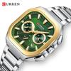 CURREN Chronograph Quartz Watch Square Stainless Steel Band Calendar Watch Business Men's Luminous Wristwatch Waterproof 8496