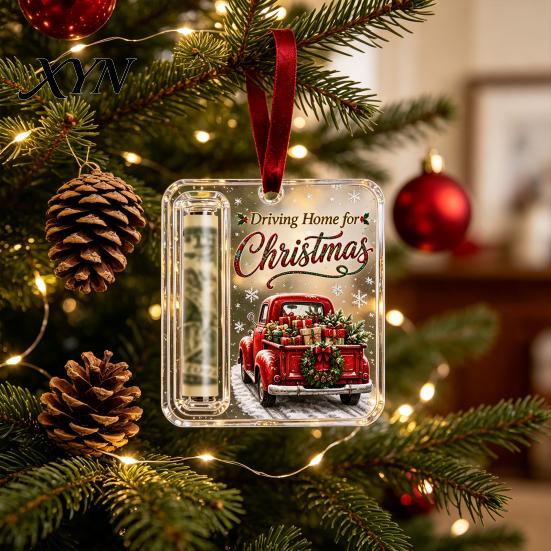 Christmas Tree Money Holder Retro Cash Pendant, Decoration, Transparent Acrylic Unique Ornament Holiday Hanging with Card Slot for Festive Party