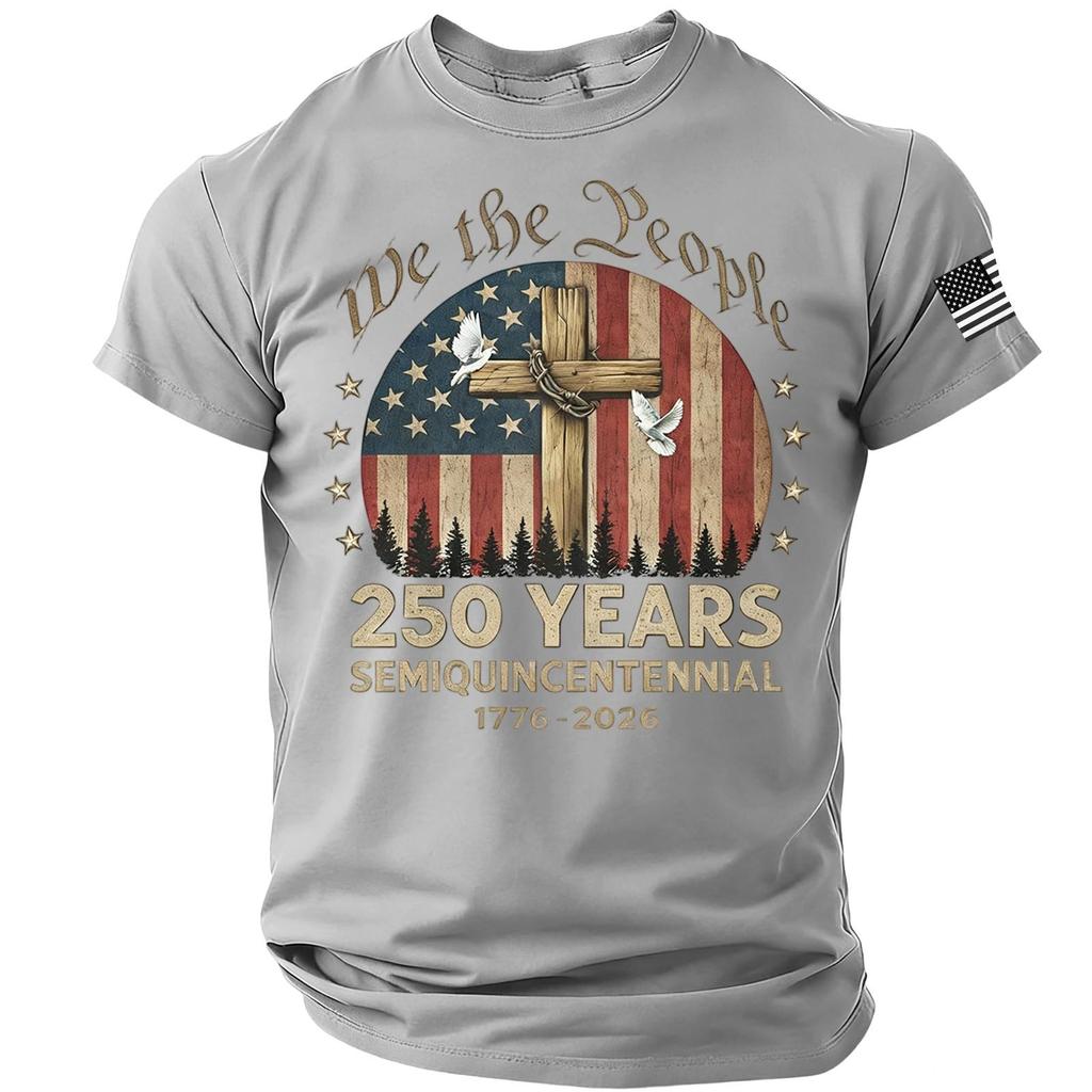 Men’s Short Sleeve Crewneck T Shirt We the People 250 Years Semiquincentennial 1776 2026 Graphic Print Comfortable Fit