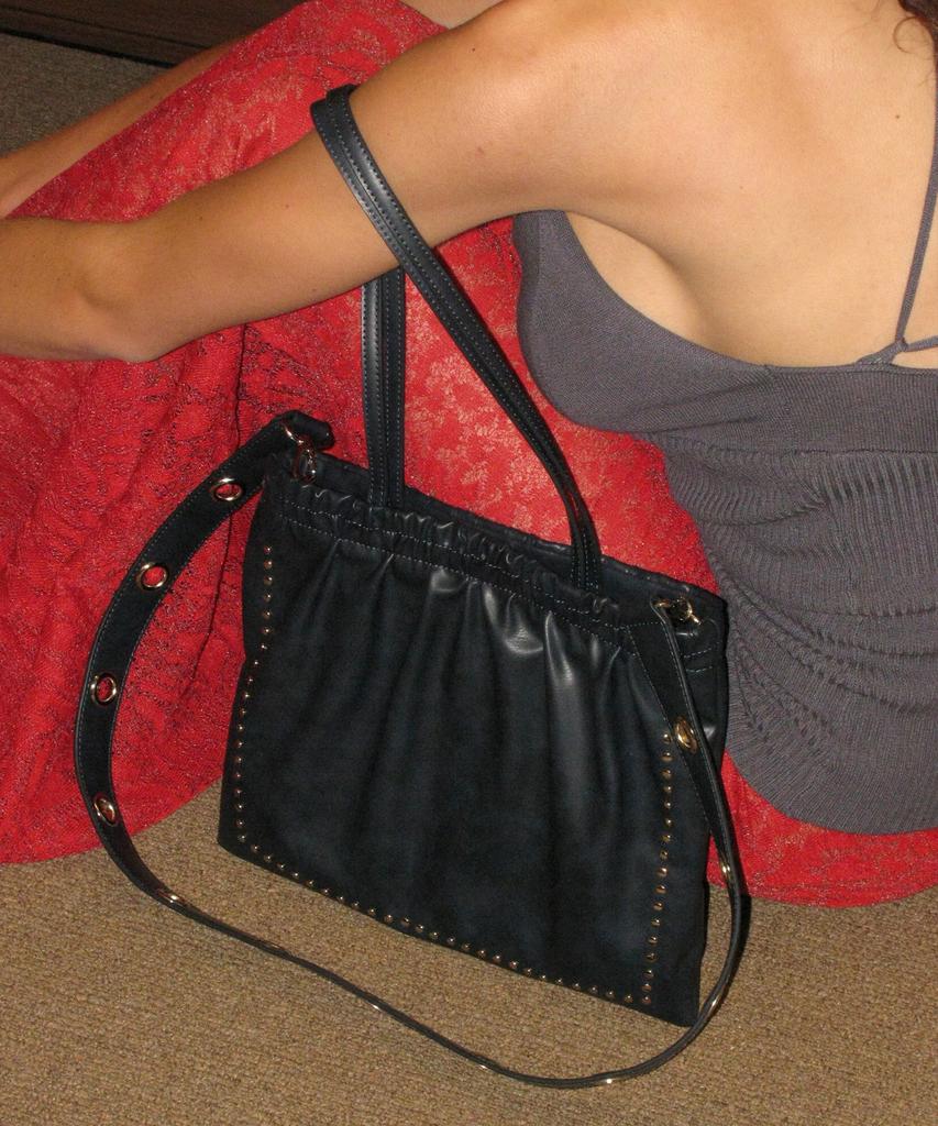 Partimento Women 2Way Studded Shirred Flat Bag_Navy