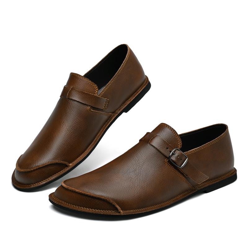 Versatile Men's Casual Leather Shoes - Durable Rubber Sole with Comfort Breathable Lining & Easy Slip-On Design for All-Day Wear