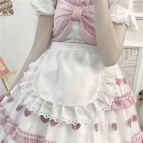 Maid Cosplay Apron Girls Ruffled Waist Apron Kitchen Costume Solid Color Fancy Dress Half Apron Cosplay Outfit Accessory