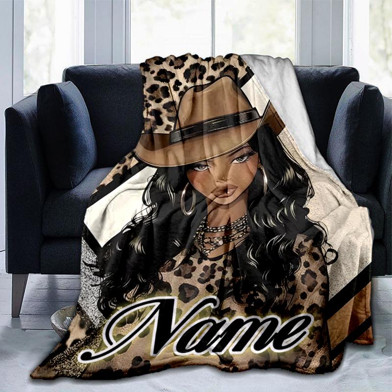 1PC Custom Name Cowgirl Fashion Artwork Outdooor Flannel Blankets Throw Blanket All-Season Throw Gift Bedspread for Couch, Bed, Camping Holiday Birthd