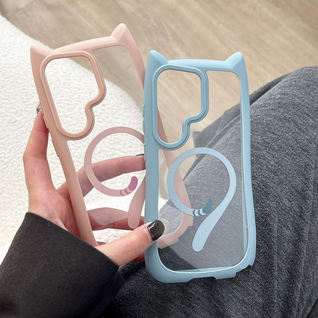 Foreign Trade Cat Ear Magnetic Mobile Phone Case for Samsung S26ULTRA Cat Ear Acrylic S26/S24