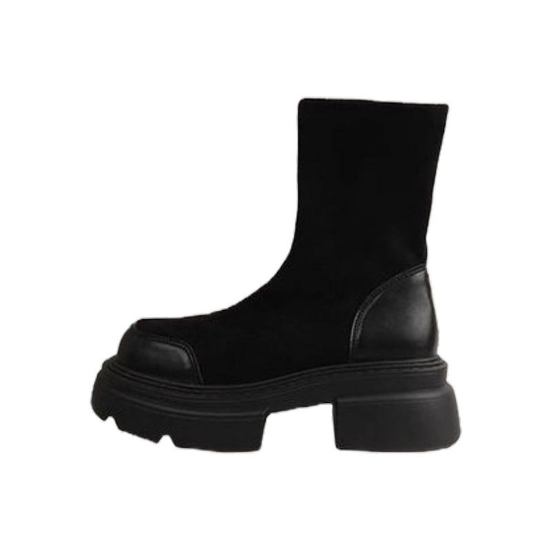 Style britannique rétro montre les pieds, bottines Martin à petite plateforme pour femmes, automne et hiver 2025 nouvelles bottines courtes à manches et talon épais rehaussant pour femmes