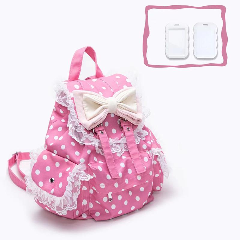 Preppy Polka Dot Backpack Cute Bow