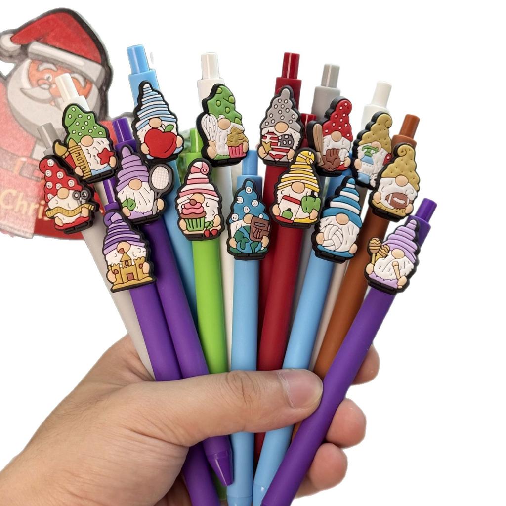 10Pcs Christmas Doll Shape Patch Pressable Ballpoint Pen School Office Supplies Prize Gift Writing Tools Holiday Gift Novelty Stationery Teacher Party