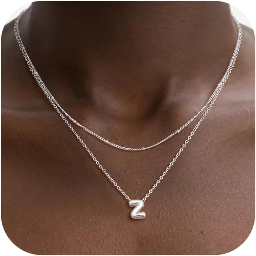 

Ожерелье с буквами-пузырями золотого и серебряного цвета, многослойные ожерелья с инициалами для женщин, маленькие ожерелья-подвески, изящное ожерелье-чокер, милое ожерелье для ношения в несколько слоев, подарок для подростка Z серебряный