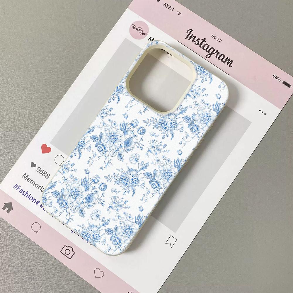 

Fresh Blue and White Porcelain Floral Art Phone Case for iPhone 17 16 15 14 13 12 11 Series Pro Max Plus Double Layer Protection iphone 14
