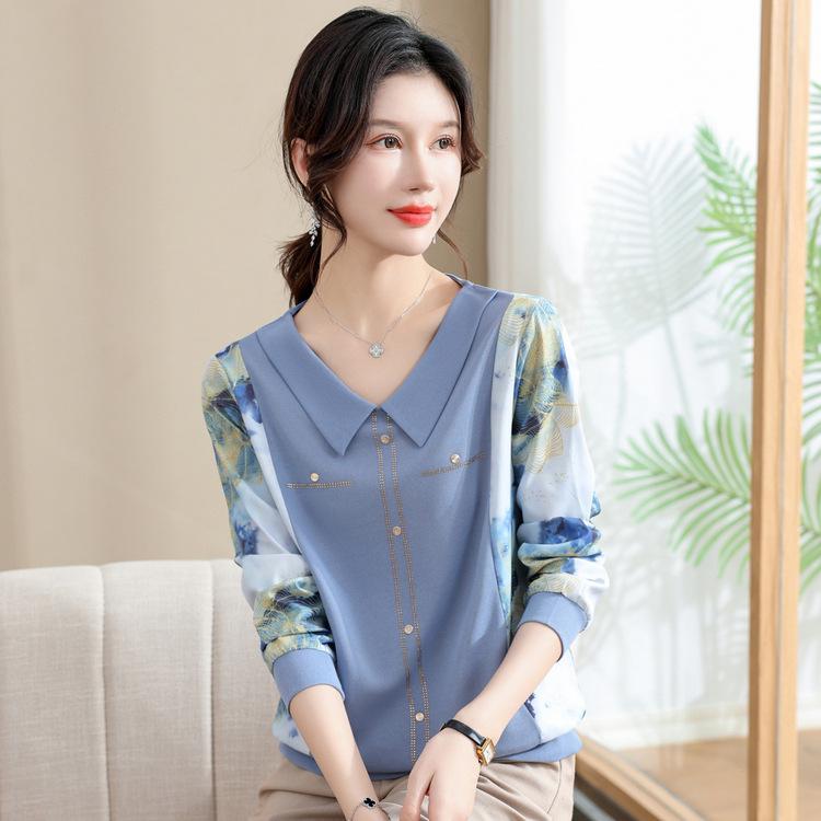 Frühling und Herbst Neues florales dünnes Hemd Koreanische Version Puppenkragen Ausländischer Stil Unterhemd