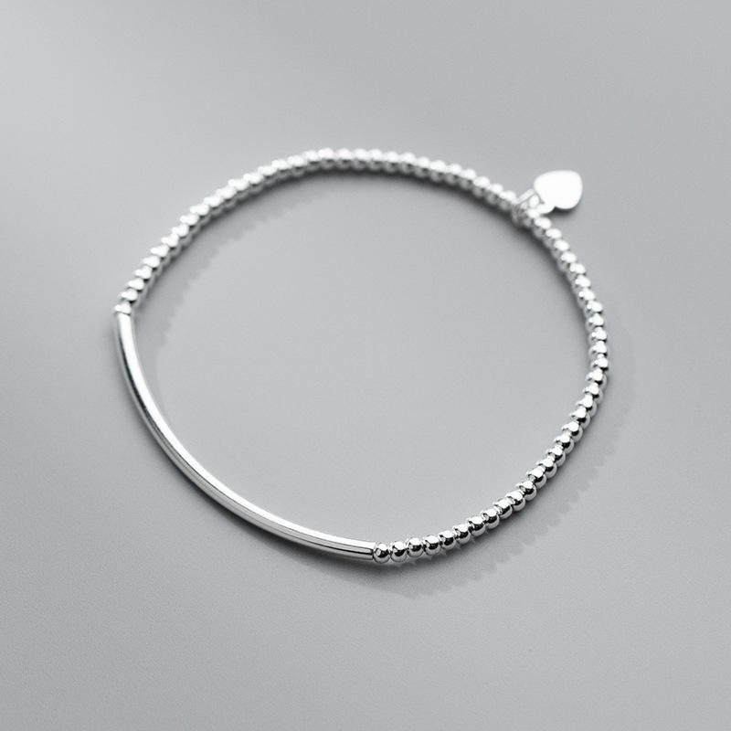 Modian Real 925 Sterling Silver Simple Heart Beads Bracelet for Women Platinum Plated Adjustable Bracelets Party Gift 16+3CM