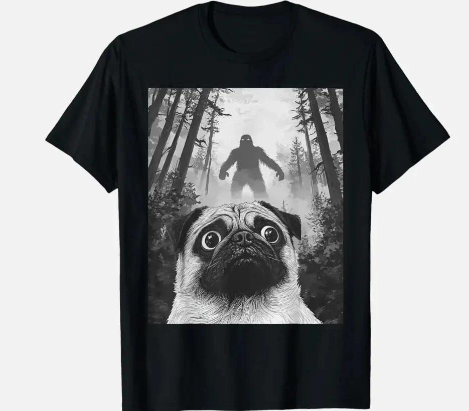 Dog Pug Selfie With Bigfoot Sasquatch Funny Pug Unisex T- Shirt 3XL