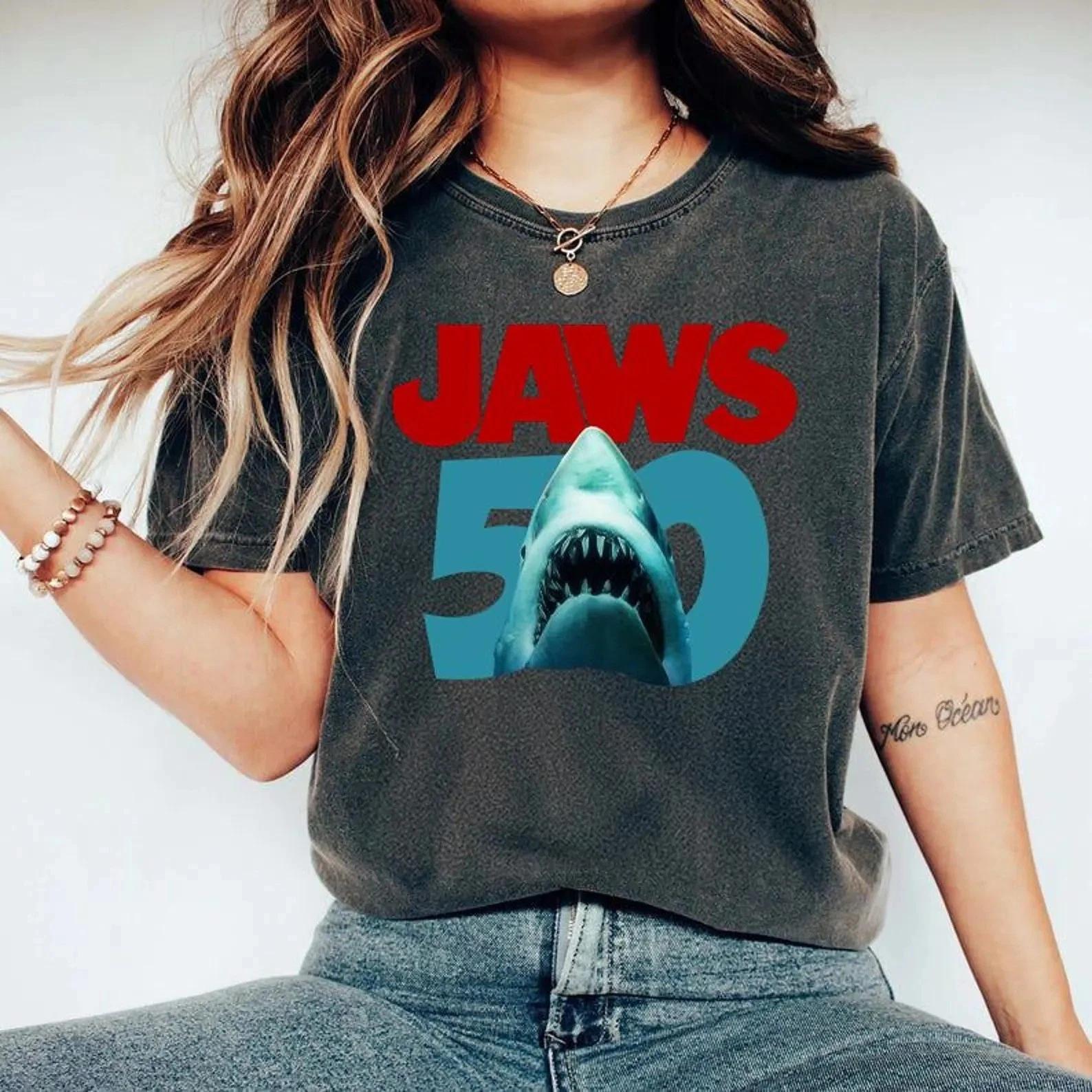 Jaws 50th Anniversary Graphic T-Shirt Classic Movie Tee Retro Film Lover Gift 3XL