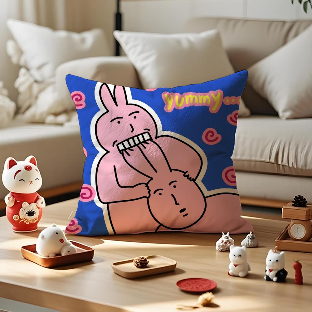 Pink Bunny Cue Cushion Cover Anti-dustmite Pillowcase Invisible Zipper Silky Short Plush Sofa Cushion Cover
