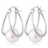 Double Hoop Pearl Drop Earrings for Women Minimalist Fashion Jewelry
