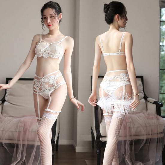 

Сексуальный кружевной бюстгальтер и набор трусиков с подвязкой пояс Женское белье Y-Line Регулируемый плечевой ремень Прозрачный короткий бюстгальтер