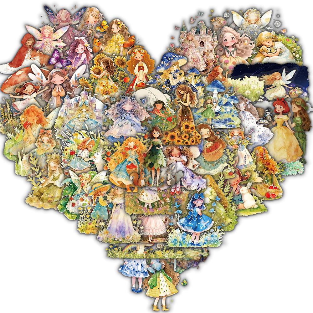 

50PCS Fairy Tale Princess Sticker Notebook Laptop Bicycle Skateboard Luggage Motorcycle Retro Cartoon Decoration Bicycle Sticker
