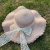 Women Bow Decor Wide Brim Sun Hat No Strap Outdoor Travel Beach Casual Sun Protection Hat Ladies Fashion Daily Vacation Headwear