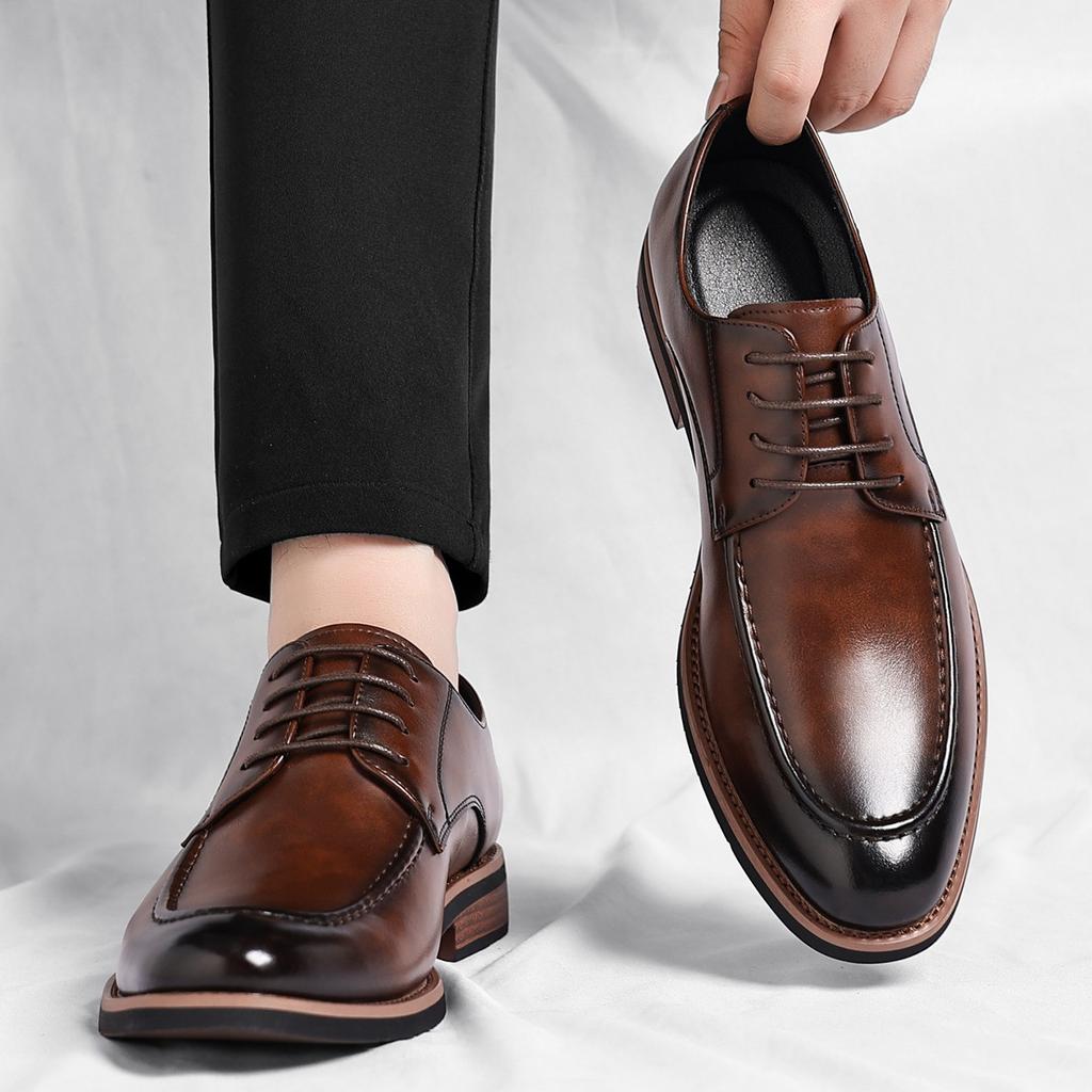 Extra Large Size Derby Shoes Leather Pointed Casual Leather Shoes British Style Business Dress Wedding Groom Shoes