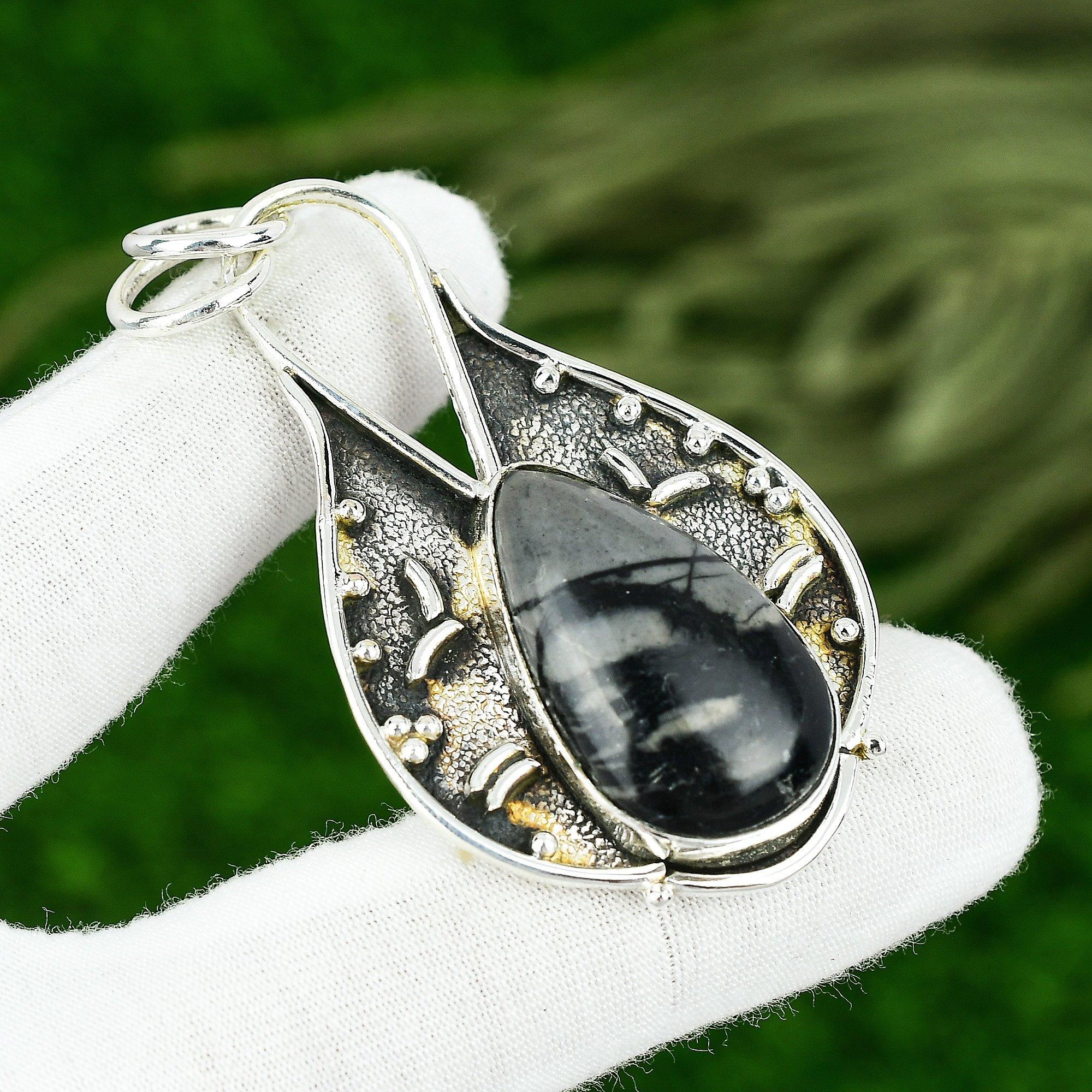 

Picasso Jasper Stone Sterling Silver Ethnic Handcrafted Bezel Pendant Jewelry