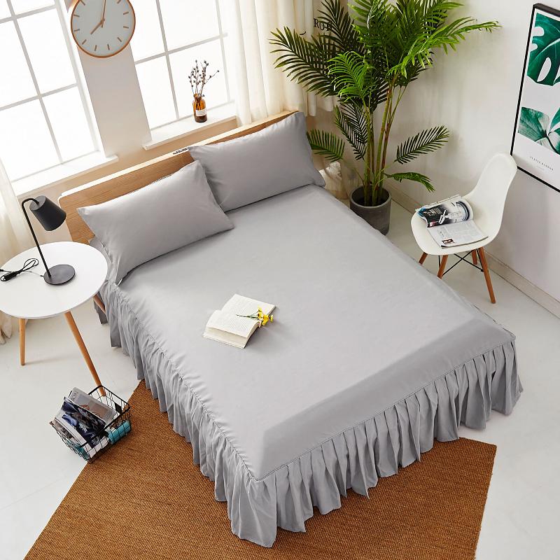 3 Pcs Set Premium  Microfiber Ruffled Gatherd Bed Skirts With Platform -Three Sided Coverage =1 Bedcover+2 Pillow Covers