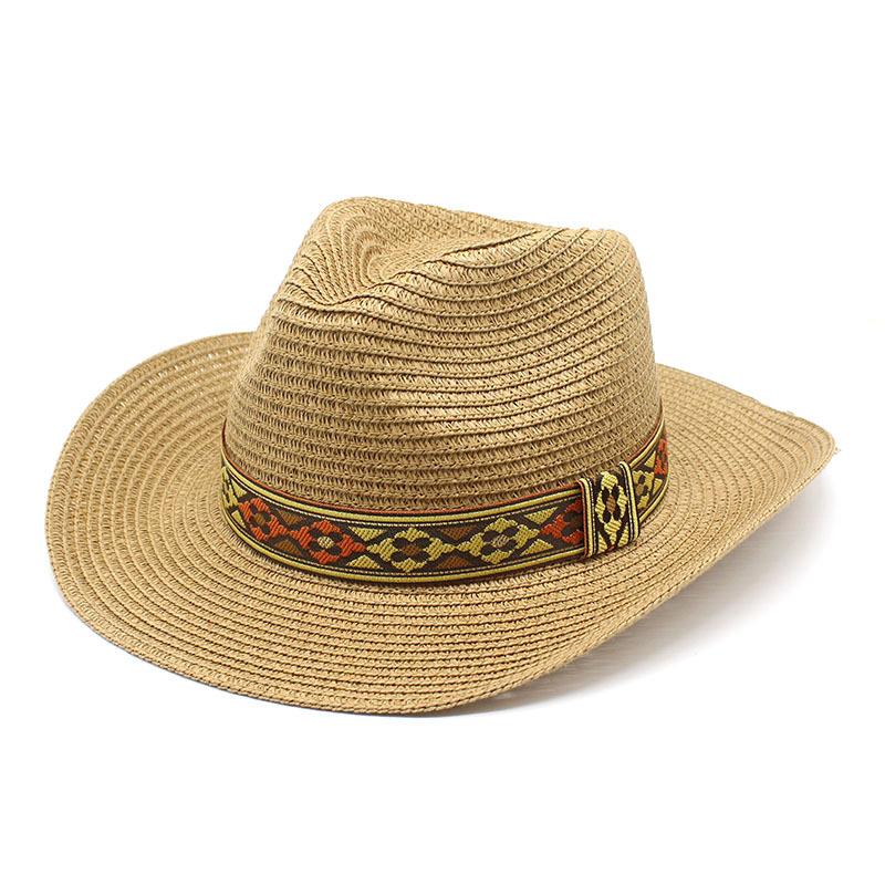 Tibetan Ethnic Style Western Cowboy Straw Hat Top Hat Men And Women Outdoor Beach Hat Sun Protection Hat